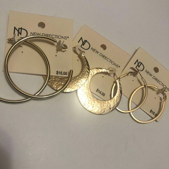 758 lot of 3 Earrings new direction large goldtone Hoops new - Picture 2 of 2
